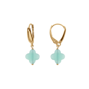 BOUCLES D'OREILLES TIGE ARGENT DORÉ TREFLE EN VERRE FACETTÉ VERT CLAIR