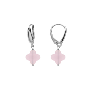 BOUCLES D'OREILLES TIGE ARGENT RHODIÉ TREFLE EN VERRE FACETTÉ ROSE