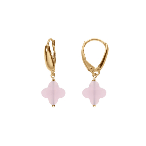 BOUCLES D'OREILLES TIGE ARGENT DORÉ TREFLE EN VERRE FACETTÉ ROSE