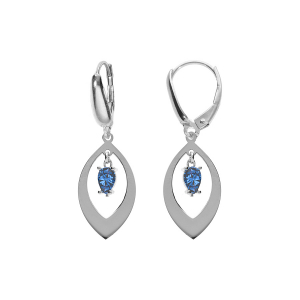 BOUCLES D'OREILLES DORMEUSE ARGENT RHODIÉ NAVETTE ET OXYDE BLEU FONCÉ