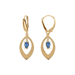 BOUCLES D'OREILLES DORMEUSE ARGENT DORÉ NAVETTE ET OXYDE BLEU FONCÉ
