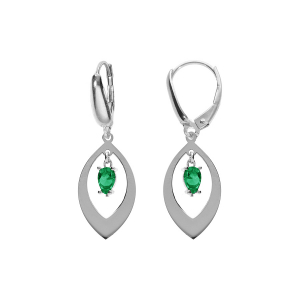 BOUCLES D'OREILLES DORMEUSE ARGENT RHODIÉ NAVETTE ET OXYDE VERT