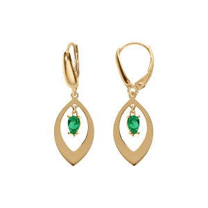 BOUCLES D'OREILLES DORMEUSE ARGENT DORÉ NAVETTE ET OXYDE VERT