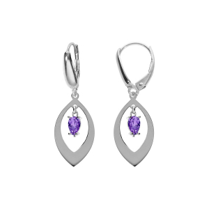 BOUCLES D'OREILLES DORMEUSE ARGENT RHODIÉ NAVETTE ET OXYDE VIOLET