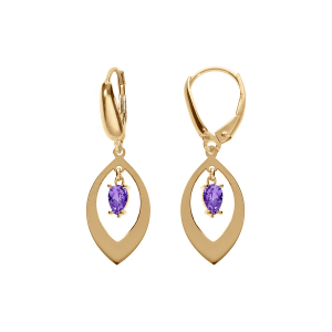 BOUCLES D'OREILLES DORMEUSE ARGENT DORÉ NAVETTE ET OXYDE VIOLET