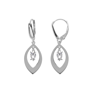 BOUCLES D'OREILLES DORMEUSE ARGENT RHODIÉ NAVETTE ET OXYDE BLANC