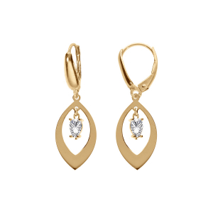BOUCLES D'OREILLES DORMEUSE ARGENT DORÉ  NAVETTE ET OXYDE BLANC