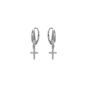 BOUCLES D'OREILLES ARGENT RHODIÉ DORMEUSE CROIX OXYDES BLANCS