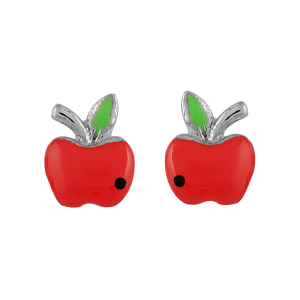 BOUCLES D'OREILLES TIGE ARGENT RHODIÉ POMME ROUGE