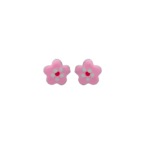 BOUCLES D'OREILLES ARGENT RHODIÉ PETITE FLEUR ROSE