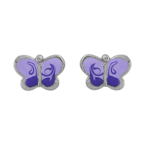 BOUCLES D'OREILLES TIGE ARGENT RHODIÉ PAPILLON MAUVE