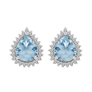 BOUCLES D'OREILLES TIGE ARGENT RHODIÉ TOPAZE BLEUE VÉRITABLE FORME GOUTTE 8X6 CONTOUR OXYDES BLANCS SERTIS