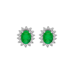 BOUCLES D'OREILLES TIGE ARGENT RHODIÉ EMERAUDE VÉRITABLE CONTOUR TOPAZES BLANCHES SERTIES