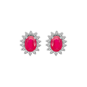 BOUCLES D'OREILLES TIGE ARGENT RHODIÉ RUBIS VÉRITABLE CONTOUR TOPAZES BLANCHES SERTIES