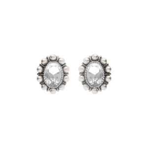 BOUCLES D'OREILLES TIGE ARGENT RHODIÉ OXYDE CENTRALE BLANC CONTOUR PERLE BLANCHE IMITATION