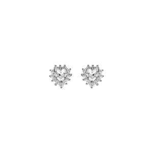 BOUCLES D'OREILLES TIGE ARGENT RHODIÉ FORME COEUR OXYDES BLANC
