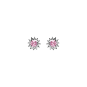 BOUCLES D'OREILLES TIGE ARGENT RHODIÉ OXYDE ROSE ET CONTOUR OXYDES BLANCS