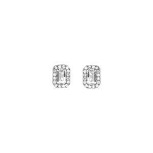 BOUCLES D'OREILLES TIGE ARGENT RHODIÉ FORME RECTANGULAIRE OXYDES BLANCS