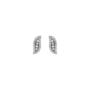 BOUCLES D'OREILLES TIGE ARGENT RHODIÉ FORME NAVETTE OXYDES BLANCS SERTIS