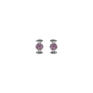 BOUCLES D'OREILLES TIGE ARGENT RHODIÉ BONBON OXYDES ROSES ET BLANCS SERTIS