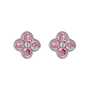 BOUCLES D'OREILLES TIGE ARGENT RHODIÉ FLEUR 4 OXYDES SERTIS ROSE