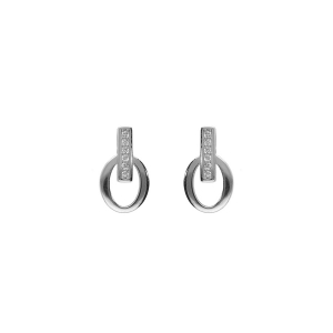 BOUCLES D'OREILLES TIGE ARGENT RHODIÉ BARETTE OXYDES BLANCS ET OVAL