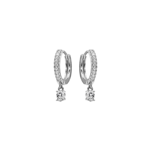 CRÉOLES ARGENT RHODIÉ OXYDES BLANCS SERTIS AVEC PAMPILLE OXYDE BLANC SERTI