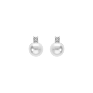BOUCLES D'OREILLES TIGE ARGENT RHODIÉ PERLE BLANCHE IMITATION 8MM ET OXYDE BLANC