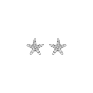 BOUCLES D'OREILLES TIGE ARGENT RHODIÉ ETOILE DE MER  OXYDES BLANCS SERTIS