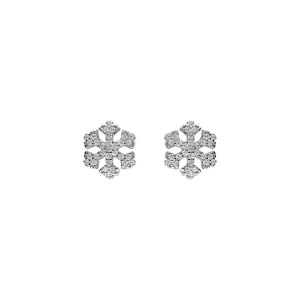 BOUCLES D'OREILLES TIGE ARGENT RHODIÉ FLOCON DE NEIGE OXYDES BLANCS SERTIS
