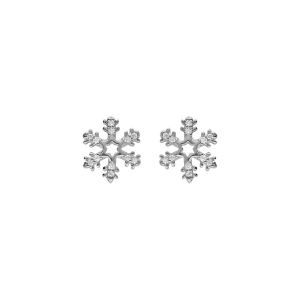 BOUCLES D'OREILLES TIGE ARGENT RHODIÉ FLOCON DE NEIGE OXYDES BLANCS SERTIS