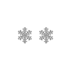 BOUCLES D'OREILLES TIGE ARGENT RHODIÉ FLOCON DE NEIGE OXYDES BLANCS SERTIS