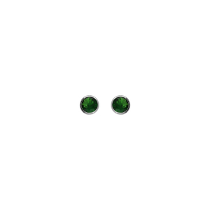 BOUCLES D'OREILLES TIGE ARGENT RHODIÉ RONDE 4MM SERTI CLOS OXYDE VERT FONCÉ