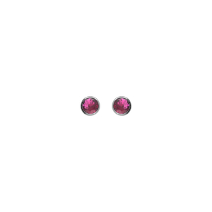BOUCLES D'OREILLES TIGE ARGENT RHODIÉ RONDE 4MM SERTI CLOS OXYDE ROSE