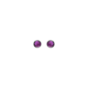 BOUCLES D'OREILLES TIGE ARGENT RHODIÉ RONDE 4MM SERTI CLOS OXYDE VIOLET