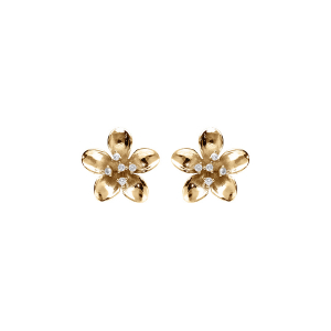 BOUCLES D'OREILLES TIGE ARGENT DORÉ FLEUR ET OXYDES BLANCS SERTIS