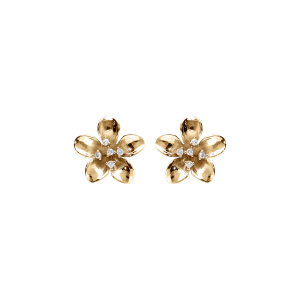 BOUCLES D'OREILLES TIGE ARGENT DORÉ FLEUR ET OXYDES BLANCS SERTIS