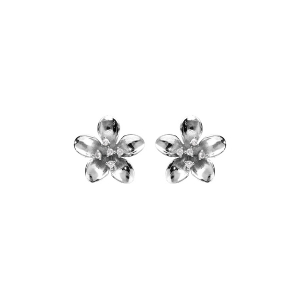 BOUCLES D'OREILLES TIGE ARGENT RHODIÉ FLEUR ET OXYDES BLANCS SERTIS
