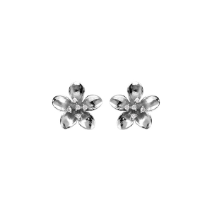 BOUCLES D'OREILLES TIGE ARGENT RHODIÉ FLEUR ET OXYDES BLANCS SERTIS