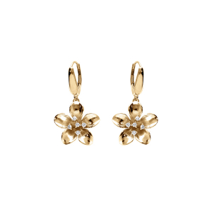 BOUCLES D'OREILLES TIGE ARGENT DORÉ FLEUR ET OXYDES BLANCS SERTIS