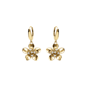 BOUCLES D'OREILLES TIGE ARGENT DORÉ FLEUR ET OXYDES BLANCS SERTIS