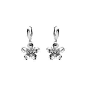 BOUCLES D'OREILLES ARGENT RHODIÉ DORMEUSE FLEUR ET OXYDES BLANCS SERTIS