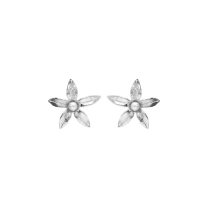 BOUCLES D'OREILLES TIGE ARGENT RHODIÉ FLEUR ET PERLE BLANCHE IMITATION