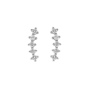 BOUCLES D'OREILLES TIGE ARGENT RHODIÉ 5 OXYDES BLANCS SERTIS