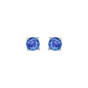 BOUCLES D'OREILLES TIGE SOLITAIRE ARGENT RHODIÉ CLOU 4MM PIERRE BLEU SAPHIR SYNTHETIQUE 4 GRIFFES