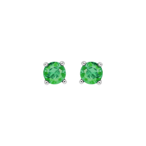 BOUCLES D'OREILLES TIGE SOLITAIRE ARGENT RHODIÉ CLOU 4MM PIERRE VERTE SYNTHETIQUE 4 GRIFFES