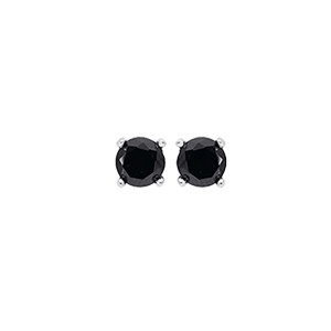 BOUCLES D'OREILLES TIGE SOLITAIRE ARGENT RHODIÉ CLOU 4MM PIERRE NOIRE SYNTHETIQUE 4 GRIFFES