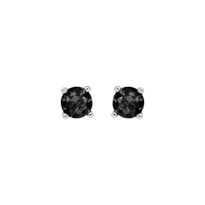 BOUCLES D'OREILLES TIGE SOLITAIRE ARGENT RHODIÉ CLOU 4MM PIERRE NOIRE SYNTHETIQUE 4 GRIFFES