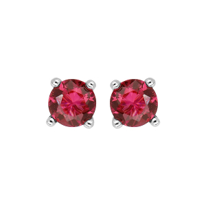 BOUCLES D'OREILLES TIGE SOLITAIRE ARGENT RHODIÉ CLOU 4MM PIERRE FUSCHIA SYNTHETIQUE 4 GRIFFES