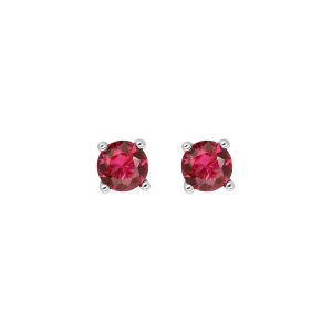 BOUCLES D'OREILLES TIGE SOLITAIRE ARGENT RHODIÉ CLOU 4MM PIERRE FUSCHIA SYNTHETIQUE 4 GRIFFES